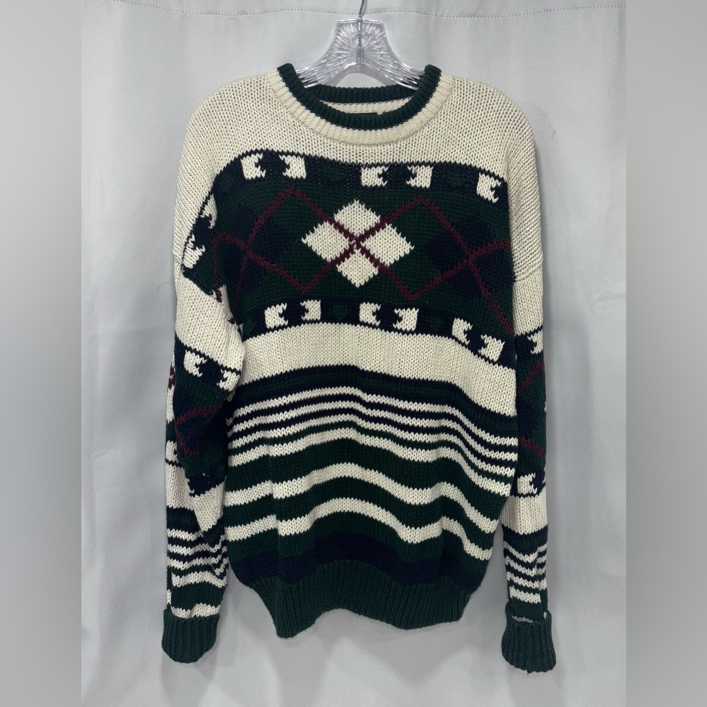 Structure Vintage Ramie/Cotton Blend Striped Chunky Sweater